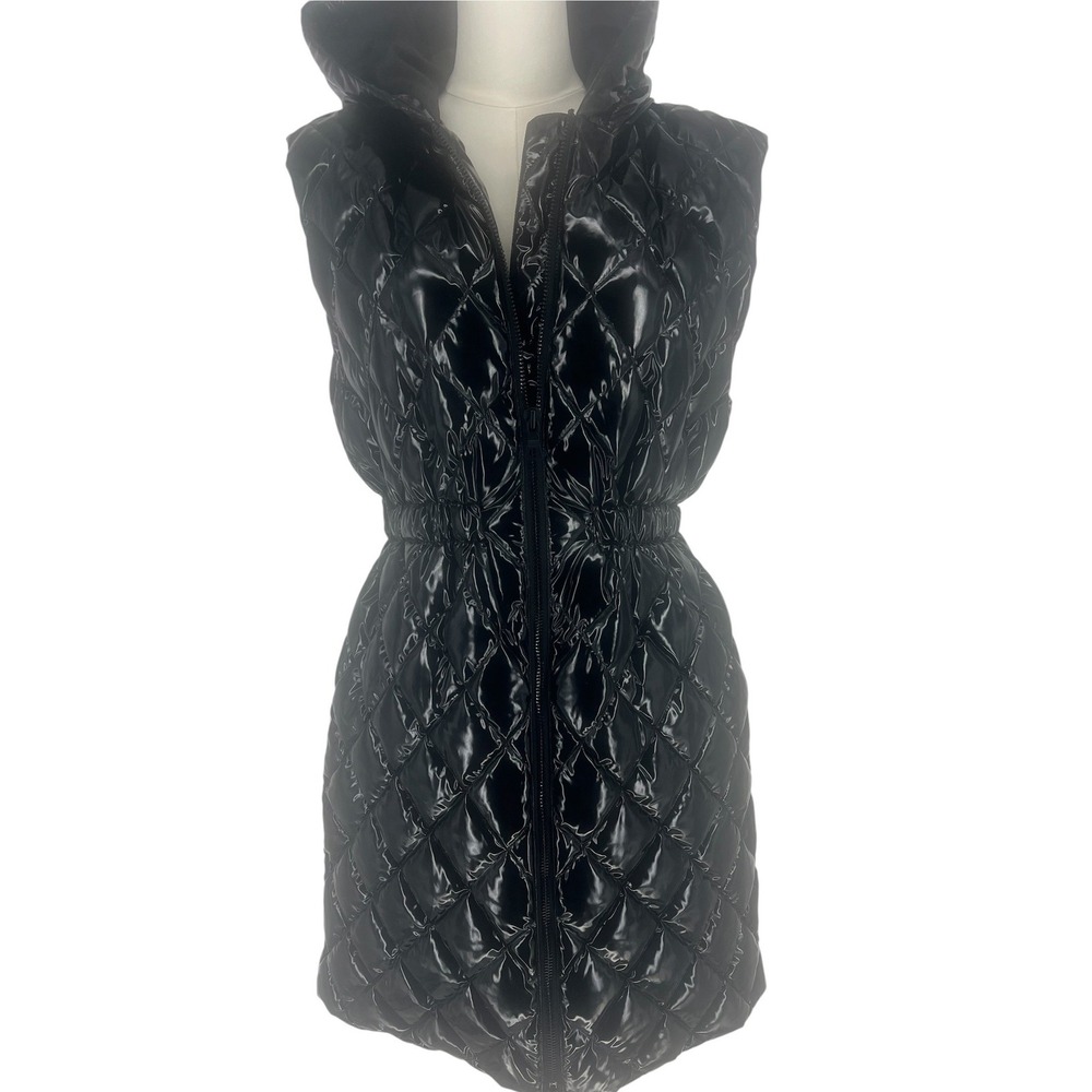 Alice + Olivia Daniel Maxi Black Quilted Hooded‎ Puffer Vest S - Picture 7 of 14